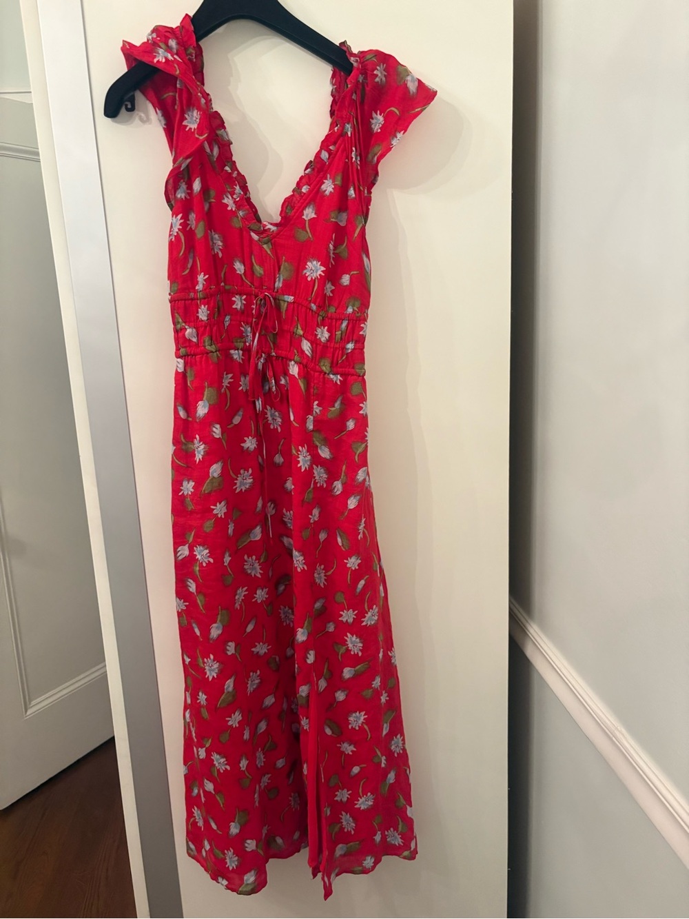 Red Floral Women's Dress Sleeveless V-Neck